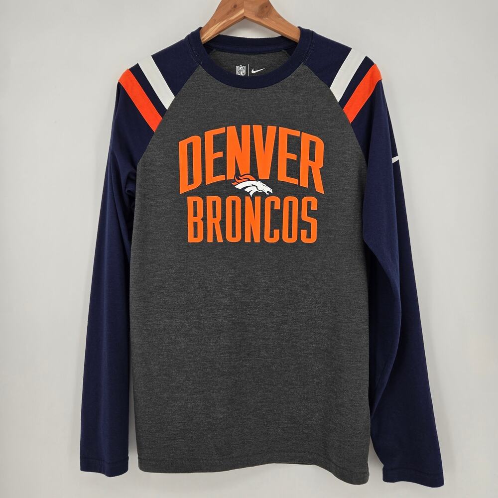 Nike NFL Denver Broncos Long Sleeve Shirt – Gray/Blue – S – Team Apparel